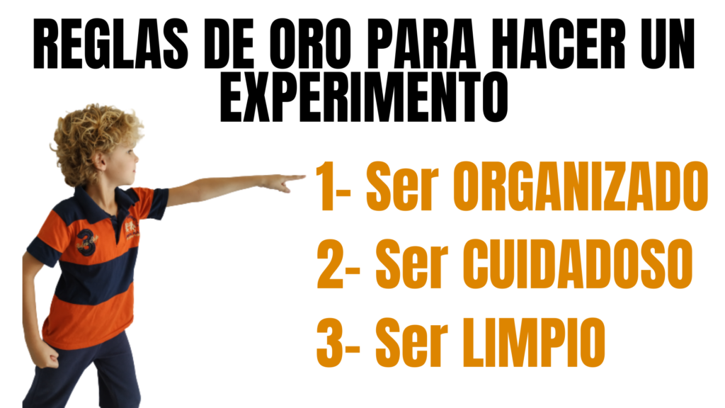 niño señala las reglas de oro para hacer un experimento para niños